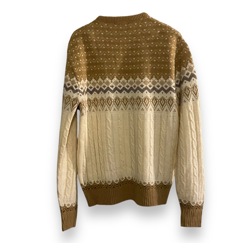 VTG Jantzen Cable Knit Fair Isle Crewneck Sweater Men's Large Tall Beige Grandpa - Picture 4 of 5